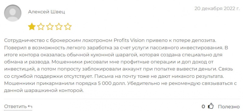 Profits Vision - биржевой лжеброкер. Отзывы и мнение об опасном проекте.