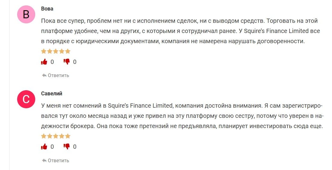 Обзор брокера Squire’s Finance Limited - отзывы о компании